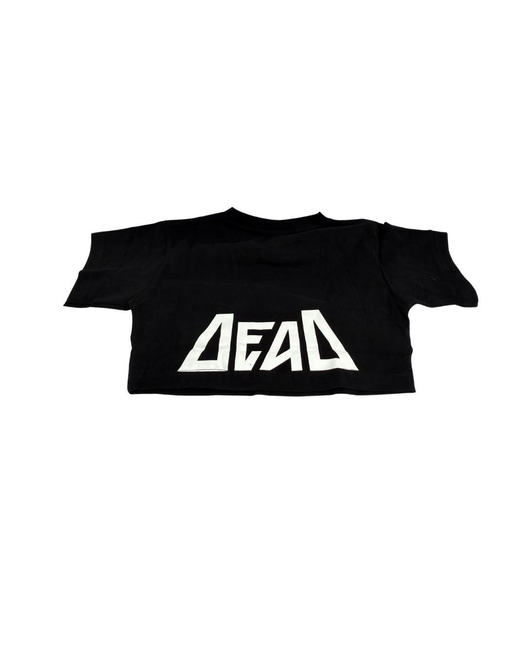 Black t-shirt with 'DEAD' logo on a white background