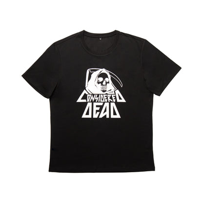 Considered Dead Eco Tee in black, made from sustainable plant-based Sorona fabric