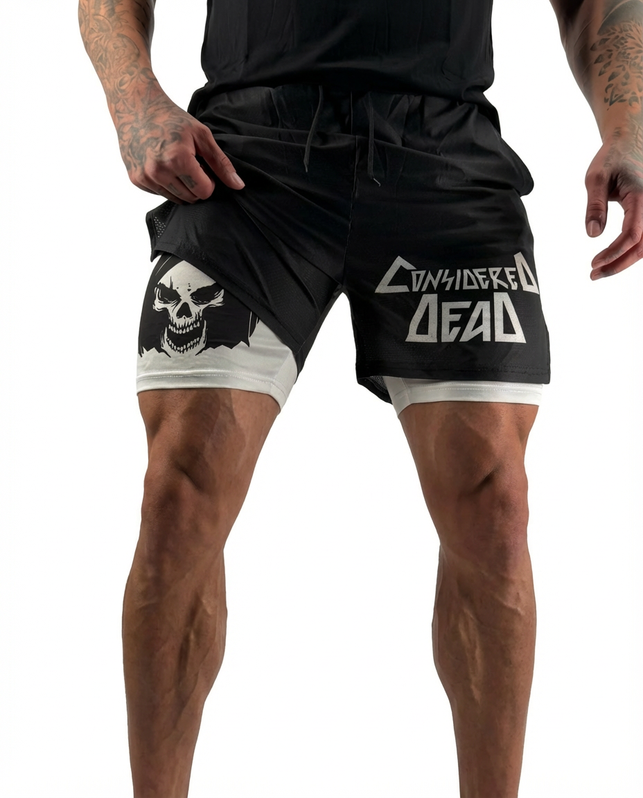 Considered Dead Men's 2-in-1 Athletic Dual Shorts with Compression Liner