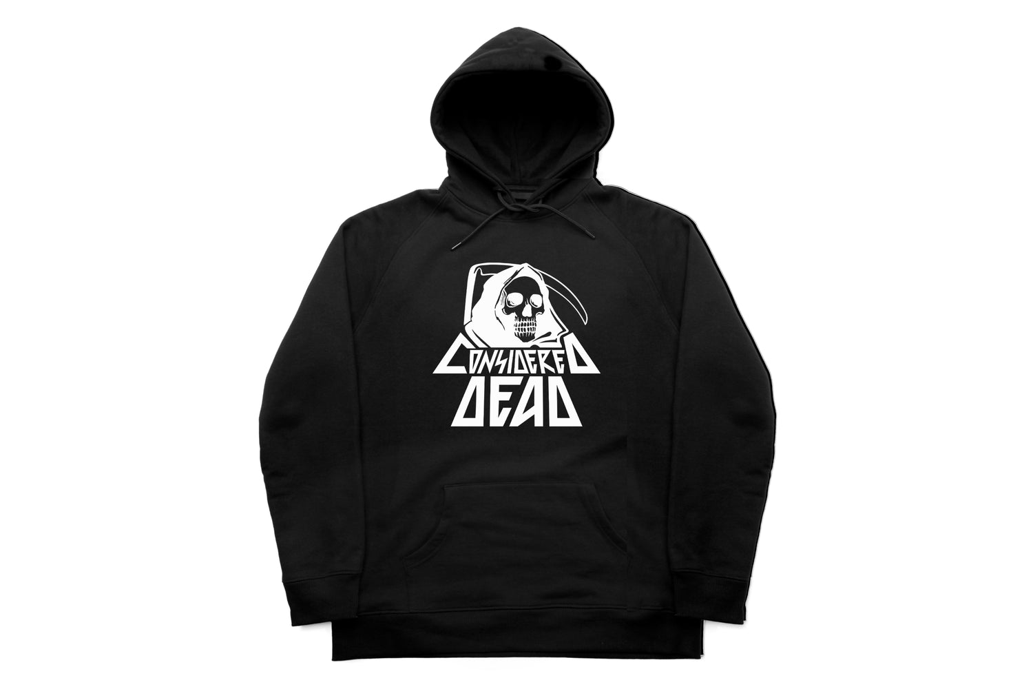 Considered Dead Core Heavy Hoodie in black with a white classic logo on the chest.